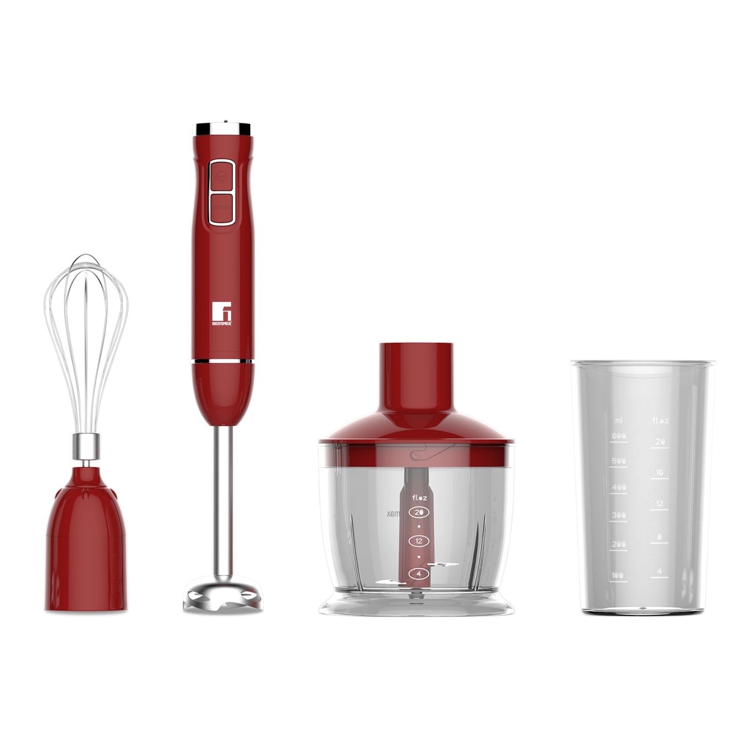 Set Batidora de Mano 1000W (Picadora + Batidor + Vaso) Maroon - Bergner